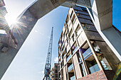 Historic crane and residential buildings, Hafencity, Hamburg, Germany