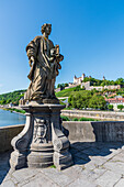 Bridge saint St. Totnan on the Old Main Bridge in Würzburg, Lower Franconia, Franconia, Bavaria, Germany