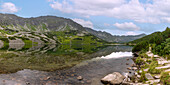 Lake Przedni Staw on the hiking trail to the Valley of the Five Polish Ponds (Dolina Pięciu Stawów Polskich) and Morskie Oko in the Tatra National Park (Tatrzański Park Narodowy) in Poland
