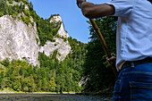 Rafting trip in the Dunajec Canyon in the Pieniny National Park (Pieninský Park Narodowy) in southern Poland in the Malopolskie Voivodeship in Poland