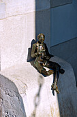 Bronze figure in the city gate Brama Szczebrzeska (Stettin Gate) based on the poem &quot;Szewczyk&quot; - Shoemaker - by the Polish poet Bolesław Leśmian in Zamość in the Lubelskie Voivodeship in Poland