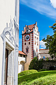 Uhrenturm Hohes Schloss, Altstadt, Füssen, Allgäu, Bayern, Deutschland