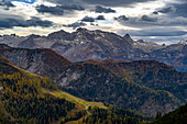 View from Jenner to mountains, hiking on Mount Jenner at Königssee in the Bavarian Alps, Königssee, Berchtesgaden National Park, Berchtesgaden Alps, Upper Bavaria, Bavaria, Germany