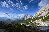 Straße zum Valparola-Pass bei St.Kassian, Alta Badia, Dolomiten, Südtirol, Italien