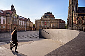 König Albert Museum, das Opernhaus und Petrikirche am Theaterplatz, Chemnitz, Sachsen, Deutschland, Europa