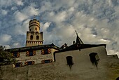 View of the Romanesque palace and keep, Marksburg in Braubach, Upper Middle Rhine Valley, Rhineland-Palatinate, Germany