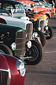 Lined up cars on the classic car show on the Viva Las Vegas rockabilly festival in Las Vegas, Nevada.
