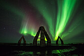 Northern lights at Arctic Henge, Heimskautsgerðið, Iceland