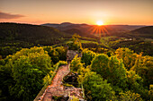 Summer sunset at Drachenfels Castle, Palatinate Forest, Rhineland-Palatinate, Germany