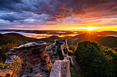 Sunrise on the Wegelnburg, Nothweiler, Palatinate Forest, Rhineland-Palatinate, Germany