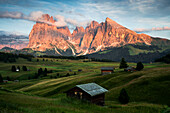 Alpenglow on the Seiser Alm, Dolomites, South Tyrol, Italy