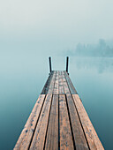 Badesteg im Nebel; Husemer See, Kanton Zürich, Schweiz