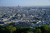 Panoramic view from the Sacré-Cœur Basilica of Montmartre to the sprawling city, Paris, Île-de-France, France, Europe