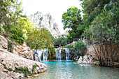 Fuentes del Algar Wasserfälle des Gebirgsbachs Rio Algar, bei Callossa den Sarria, Costa Blanca, Provinz Alicante, Spanien