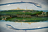 Double exposure of the city of Lyon seen from the banks of the Rhône river.