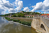View of the Marienberg Fortress in Würzburg from the Old Main Bridge, Lower Franconia, Franconia, Bavaria, Germany