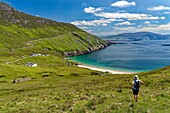 Ireland, County Mayo, Archill Island, southwest coast, view of Keem Bay, hike to the Cliffs of Croaghaun