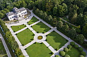 Aerial view of gardens at Melk Abbey, Melk, Lower Austria, Austria, Europe