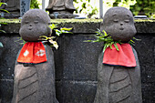 View of Jizo statues (Kosodate Jizo-son) guardian deity of children, Zojoji Temple, Tokyo, Japan, Asia