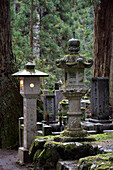 Blick auf Laternen im Friedhof Okunoin, Okuno-in, Koyasan, Koya, Ito District, Wakayama, Japan