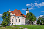 Wieskirche, Steingaden, Upper Bavaria, Alps, Bavarian Alps, Ammergau Alps Nature Park, Bavaria, Germany