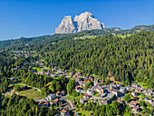 Aerial view of Fusine in Val di Zoldo with Monte Pelmo, Province of Belluno, Alto Adige, South Tyrol, Alps, Dolomites, Veneto, Veneto, Italy
