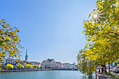 View from Bahnhofquai to Limmat and old town, Zurich, Switzerland