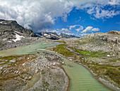 Y-shaped terminal moraine lake in the Stilluptal, Keilbachjoch, Zillertal Alps Nature Park, Zillertal Alps, Tyrol, Austria