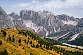 View of Puez in the Puez-Geissler Nature Park in autumn, Val Gardena, Bolzano, South Tyrol, Italy