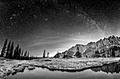 Starry sky with Milky Way over a mountain lake, Hochkönig in the background, Berchtesgaden Alps, Hochkönig, Salzburg, Austria