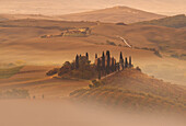 Nebel im Herbst bei San Quirico d'Orcia, Toskana, Italien, Europa