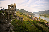  Hinterhaus castle ruins with a view of Spitz on the Danube and the Apothekerimerberg, UNESCO World Heritage Site “Wachau Cultural Landscape”, Lower Austria, Austria, Europe 