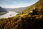  View from the Träumeimerberg to the Hinterhaus castle ruins and the Danube Valley, UNESCO World Heritage Site &quot;Wachau Cultural Landscape&quot;, Spitz an der Donau, Lower Austria, Austria, Europe 