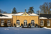  The snow-covered Count&#39;s Park in Bad Driburg in winter, North Rhine-Westphalia, Germany, Europe  