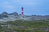  Hörnum lighthouse in the evening in winter, Sylt, Schleswig-Holstein, Germany 