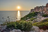  Cliffs near Es Canutells with archaeological site &quot;Es Castellàs des Caparrot de Forma&quot;, Menorca, Balearic Islands, Spain, Europe 
