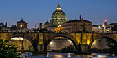  View across the Tiber to St. Peter&#39;s Basilica at night, Rome, Italy 