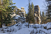 Granitfelsen im Fichtelgebirge, Rudolphstein, Weißenstadt, Schneeberg, Oberfranken, Franken, Bayern, Deutschland, Europa