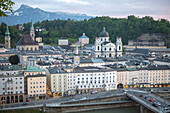  View of the old town at sunset, Salzburg, Austria 