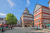 Marktplatz mit Rathaus und Fachwerkhäusern, Herborn, Dilltal, Lahn-Dill-Kreis, Hessen, Deutschland