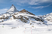  Alpine panorama and ski area on the Matterhorn, Zermatt, Alps, Valais, Switzerland, Helvetia 