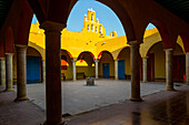 Spanish colonial architecture in courtyard at former convent of San Roque, Campeche city, Campeche State, Mexico