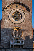 Torre dell&#39;Orologio tower on Piazza delle Erbe square, city of Mantua, province of Mantua, Mantova, on the river Mincio, Lombardy, Italy, Europe 