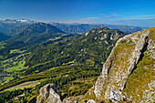  View from the Loser to the Dachstein and mountains of the Salzkammergut, from the Loser, Totes Gebirge, Salzkammergut, Styria, Austria 