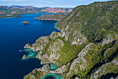  Aerial view of lagoons, mountains and bay, Coron, Palawan, Philippines 