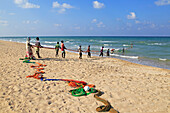 Traditioneller Fischfang, Netze schleppen, Nilavelli Beach, in der Nähe von Trincomalee, Ostprovinz, Sri Lanka, Asien