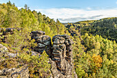  View from Kaiser Wilhelm Fortress near the Hercules Pillars to the Bielatal, Saxon Switzerland, Saxony, Germany 