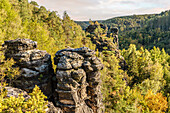  View from Kaiser Wilhelm Fortress near the Hercules Pillars to the Bielatal, Saxon Switzerland, Saxony, Germany 