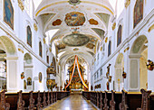 Interior of the parish church of St. Emmeram (former Benedictine abbey church of the Assumption of Mary) in Geisenfeld in Upper Bavaria in Germany 