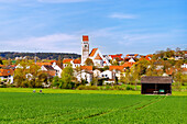  Ilmmünster with Basilica of St. Arsatius on the Ilmtal cycle path in Upper Bavaria in Germany 